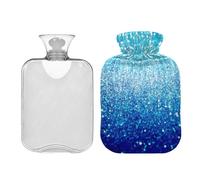 Bolsa de agua caliente grande de 2 litros con tapa, luces azules con purpurina, bolsas de agua caliente transparente para compresión caliente y fría, alivio del dolor de cuello, hombros y piernas,