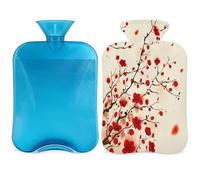 Bolsa de agua caliente japonesa Sakura Cherry Blossom con funda, bolsa de agua caliente de 2 litros para aliviar el dolor, cuello y hombros, manos, pies, compresa caliente y fría