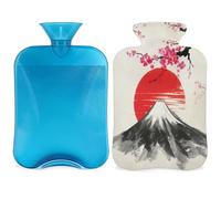 Bolsa de agua caliente japonesa Sakura Zen Fuji con funda, bolsa de agua caliente de 2 litros para aliviar el dolor, cuello y hombros, manos, pies, compresa caliente y fría