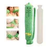 Bolsa de agua caliente larga, para calentar el cuello, botella de agua caliente con funda de animales, botella de agua caliente, botella de cama para calentar también para cuello, hombros, abdomen y