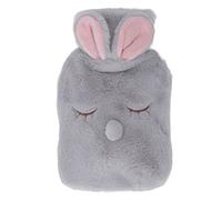 Bolsa de Agua Caliente Multifuncional 1000 Ml de Capacidad Compresa de Agua Caliente Bolsa de Agua de Boca Ancha Botella de Agua Caliente de Dibujos Animados Lindo con Cubierta Suave para el(Gris)