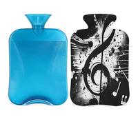 Bolsa de agua caliente negra con funda, diseño de música abstracta, bolsa de agua caliente de 2 L para aliviar el dolor, cuello y hombros, manos, pies, compresa caliente y fría