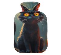 Bolsa de agua caliente oscura con diseño de calabaza y gato negro para aliviar el dolor, 2 litros