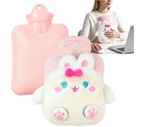 Bolsa de agua caliente para calentar 600 ml retiene el calor, calienta | Con peluche animal y bolsa de agua caliente para manos cuello y hombros en invierno hogar viaje Conejito rosa