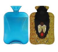 Bolsa de agua caliente para mujer hippie con funda esponjosa, 2 l, gran capacidad, botella de mujer africana, bolsa de agua para noches acogedoras, alivio del dolor, espalda, cuello y hombros