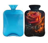 Bolsa de agua caliente pintada con diseño de rosas de fuego con funda, bolsa de agua caliente de 2 litros para aliviar el dolor, cuello y hombros, calentador de manos y pies