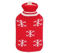 Bolsa de Agua Caliente Portátil 2000ml Roja Funda de Lana | Estilo Navideño Clásico, Gran Capacidad Térmica, Uso Invernal, Manos y Pies, Funda Tejida Protectora