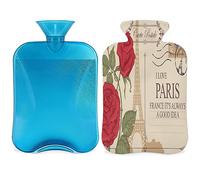 Bolsa de agua caliente retro con diseño de rosas de París con funda esponjosa, 2 l, gran capacidad, bolsa de agua para noches acogedoras, alivio del dolor, espalda, cuello y hombros