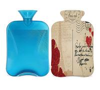 Bolsa de agua caliente retro con funda esponjosa, 2 l, gran capacidad, botella de Francia París, bolsa de agua para noches acogedoras, alivio del dolor, espalda, cuello y hombros