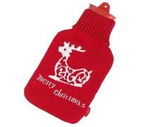 Bolsa de agua caliente Snoozy® con funda suave y mimosa XXL con 2 litros de volumen para un calor duradero; 100% caucho natural. (Feliz Navidad)