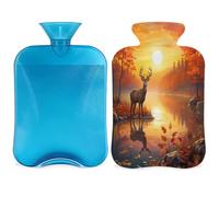 Bolsa de agua caliente Sunset River con ciervo con funda, bolsa de agua caliente de 2 litros para aliviar el dolor, cuello y hombros, manos y pies, compresa caliente y fría