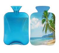 Bolsa de agua caliente tropical de playa con funda esponjosa, botella de palma tropical de gran capacidad, bolsa de agua para noches acogedoras, alivio del dolor, espalda, cuello y hombros