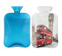 Bolsa de agua caliente vintage británica con diseño del Big Ben de Londres con funda, bolsa de agua caliente de 2 L para aliviar el dolor, cuello y hombros, calentador de manos y pies