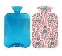 Bolsa de agua caliente vintage de la Torre Eiffel con funda esponjosa, 2 l, gran capacidad, botella de torre de Francia, bolsa de agua para noches acogedoras, alivio del dolor, espalda, cuello y