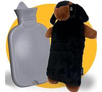 Bolsa de agua caliente XXL grande de 3,5 litros con funda - Diseño sin costuras - Perro salchicha suave forro polar - Bolsa de agua caliente XL para bebés, niños y adultos - Regalo para mujeres y