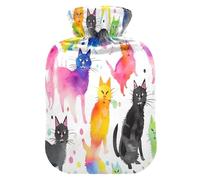 Bolsa de agua con diseño de gatos en acuarela sobre calambres blancos, bolsas calientes para el dolor, compresa fría caliente, botella de agua para el cuello