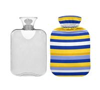 Bolsa de agua con rayas azules, amarillas y blancas con cubierta suave, bolsa de compresión caliente de 2 L para terapias calientes y frías, calentador de abdomen, bolsa para agua Caliente