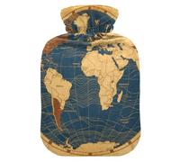 Bolsa de agua con tapa suave, diseño de mapa del mundo antiguo, bolsas de agua de 2 litros para aliviar el dolor