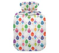 Bolsa de agua multicolor con diseño de bolas de Navidad con funda suave, compresa cálida de 1 litro para aliviar el dolor de cuello y hombros