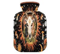 Bolsa de agua para botella caliente gótica con diseño de calavera de cabra, sol, luna, con cubierta suave, bolsa de compresión caliente de 1 litro para calentador de cuello y hombros