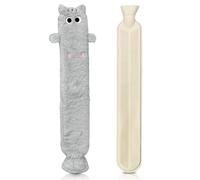 Bolsa de agua tibia en forma de gato,Bolsa De Agua De Dibujos Animados Lindo,2L Bolsa De Agua De 75 Cm De Goma Premium,Boule De Agua Caliente Para Cuello Y Hombros,Patas Traseras Y Cintura (Gris)