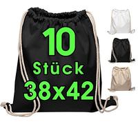 Bolsa de algodón 10 piezas 38x42cm - Bolsa de deporte, mochila, bolsa de tela, bolsa de gimnasia - Bolsa de tela certificada OEKO-TEX® - Gym (Negro)