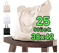 Bolsa de algodón 38x42 cm 25 piezas sin imprimir, dos asas largas con certificación OEKO-TEX® Bolsa de tela, bolsa de transporte, bolsa de algodón, bolsa de compras, bolsa de yute, Naturaleza