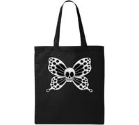 Bolsa de algodón ecológico natural con diseño de calavera, mariposa, ángel de la muerte, color negro, Black, Talla única