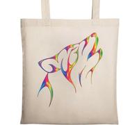 Bolsa de algodón ecológico natural con diseño de llamas de lobo tribal, arte nativo, color beige, beige, Talla única