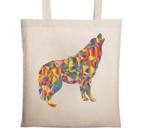 Bolsa de algodón ecológico natural con diseño de lobo aullando enfurecido, color beige, beige, Talla única
