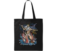 Bolsa de algodón ecológico natural con diseño del dios del mar Poseidón, color negro, Black, Talla única