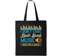 Bolsa de algodón ecológico natural con eslogan "I Don't Care Much About Music". Lo que me gusta es sonidos, color negro, Black, Talla única