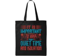 Bolsa de algodón ecológico natural con eslogan It's Important to Have Quiet Time, color negro, Black, Talla única