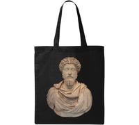 Bolsa de algodón ecológico natural con estatua de Marcus Aurelius, color negro, Black, Talla única