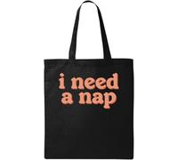 Bolsa de algodón ecológico natural con logotipo "I Need A Nap Sleepy Tired", color negro, Black, Talla única