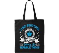 Bolsa de algodón ecológico natural con texto en inglés "I Like Beautiful melodies Telling me Terrible Things", color negro, Black, Talla única
