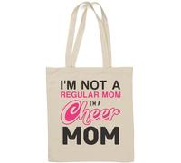 Bolsa de algodón natural con texto en inglés "I Am Not Regular Mom I Am A Cheer Mom", color blanco