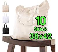 Bolsa de algodón para pintar 38x42 - 10 piezas natural para niños con asa CORTA - sin imprimir certificado OEKO-TEX® - bolsa de tela, bolsa de transporte, bolsa de compras de 140g / m de grosor