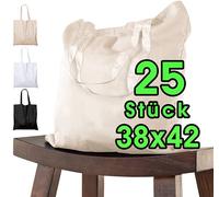 Bolsa de algodón para pintar 38x42 - 25 piezas natural para niños con asa CORTA - sin imprimir certificado OEKO-TEX® - bolsa de tela, bolsa de transporte, bolsa de compras de 140g / m de grosor