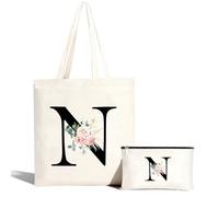 Bolsa de algodón personalizada con nombre, bolsa de la compra con letras, bolsa de transporte y neceser, bolsa de la compra de lona con cremallera, regalo para mujer, novia, mamá, cumpleaños (N)