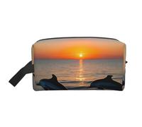 Bolsa de almacenamiento brillante y colorida con impresión artística, elegantes bolsas de aseo y cosméticos de viaje, accesorio de embalaje para viajes, uso en el gimnasio, Sunset Dolphins, Talla