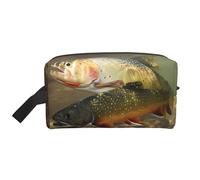 Bolsa de almacenamiento con estampado de cerdo rosa, kit de aseo de afeitado, bolsas de cosméticos de viaje, organizador de embalaje, bolsa portátil, Brook Trout Fly Fishing, Talla única