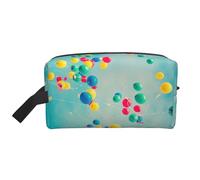 Bolsa de almacenamiento con estampado de cielo azul con globos coloridos, bolsas grandes de maquillaje de viaje, organizador portátil para artículos de tocador, accesorios