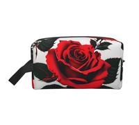 Bolsa de almacenamiento con estampado de crisantemo de dos grullas, bolsas de maquillaje de viaje, kit de dopp, organizador de artículos de tocador, bolso portátil con cremallera, rosa roja, Talla