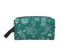 Bolsa de almacenamiento con estampado de delfines, flores, estrellas de mar, coral, conchas marinas, bolsas de maquillaje grandes de viaje, organizador portátil para artículos de tocador, accesorios