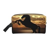 Bolsa de almacenamiento con estampado de elefante y girasol, bolsa de aseo de viaje duradera, accesorio de embalaje de lona portátil para uso diario, gimnasio y viajes, The Sunset Stallion (1), Talla