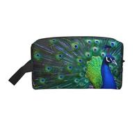 Bolsa de almacenamiento con estampado de flor de loto bohemio, bolsa de aseo de viaje duradera, bolsa organizadora portátil de maquillaje y cosméticos con cremallera, Hermoso pavo real, Talla única