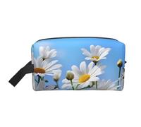 Bolsa de almacenamiento con estampado de flores azules y calavera, bolsa de aseo de viaje duradera, accesorio de embalaje de lona portátil para uso diario, gimnasio y viajes, Margarita blanca salvaje