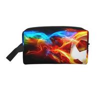 Bolsa de almacenamiento con estampado de flores azules y calavera, bolsa de aseo de viaje duradera, accesorio de embalaje de lona portátil para uso diario, gimnasio y viajes, Fire Dragon Roll Soccer