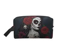 Bolsa de almacenamiento con estampado de gato, organizador de viaje para artículos de aseo y cosméticos, con cremallera, lona reutilizable para maquillaje, Día de la niña muerta, Talla única